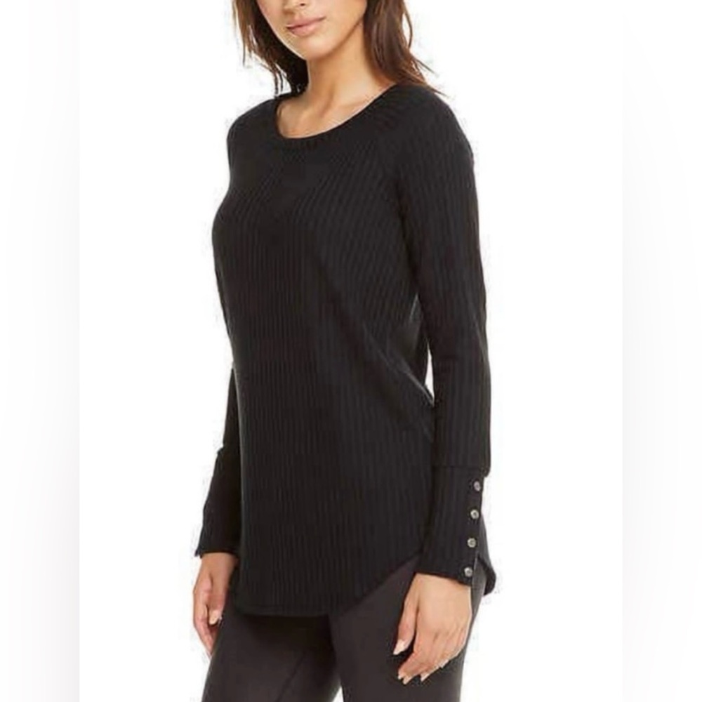 NWT Chaser Black Thermal Knit Long Sleeve Oversized Round Neck TShirt Sz M & XL